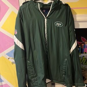 🏈 NFL NY JETS Reebok ONFIELD Zip-Up Hooded Fleece Lined Jacket Size 2XL